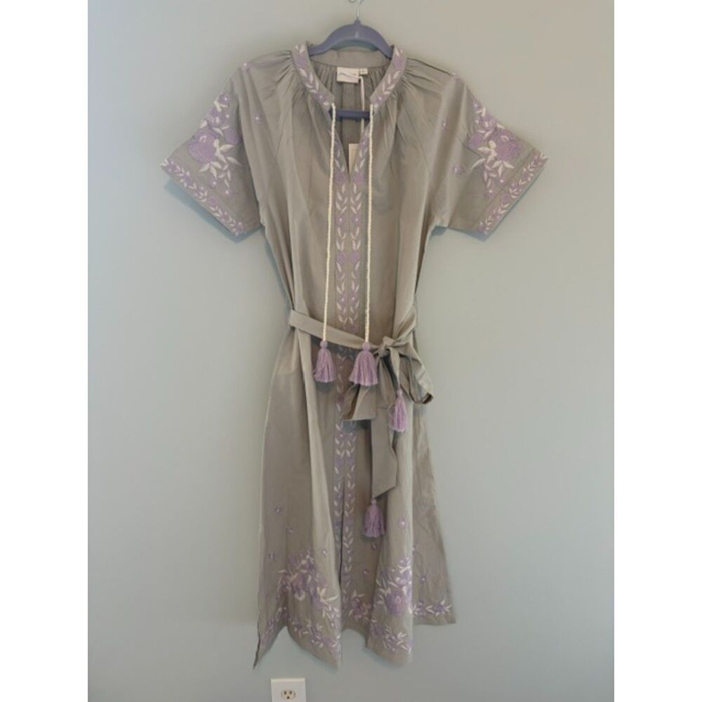 Julia Amory NWT 100% Cotton Embroidered Floral Purple Gray Dress Size S